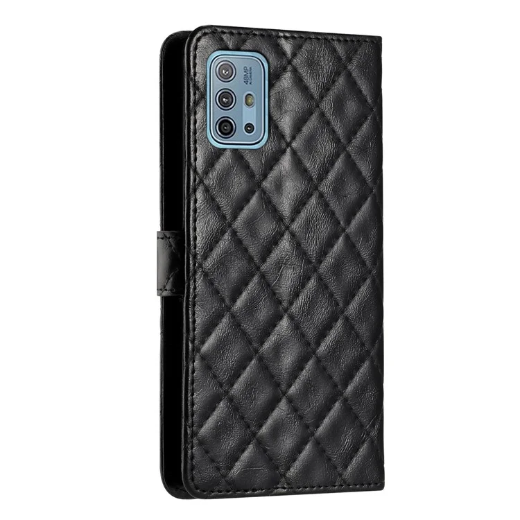 Étui portefeuille pour téléphone Motorola Moto G10 / G20 / G30, en cuir PU à coutures ligne de piquage en losange, support rabattable - Noir