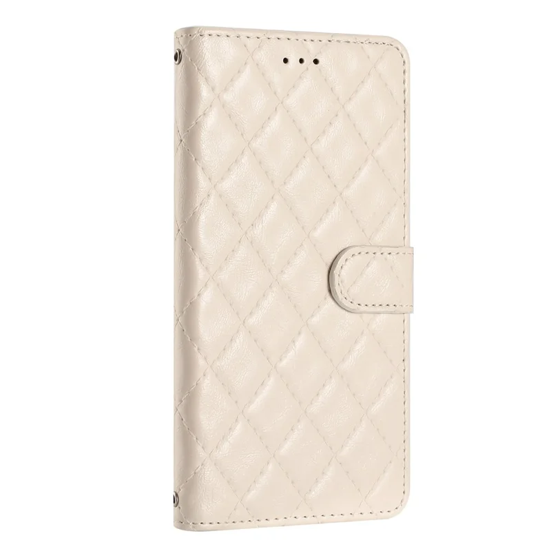 For Motorola Moto E20 / E30 / E40 Phone Case PU Leather Stitching Line Rhombus Wallet Stand Cover - White