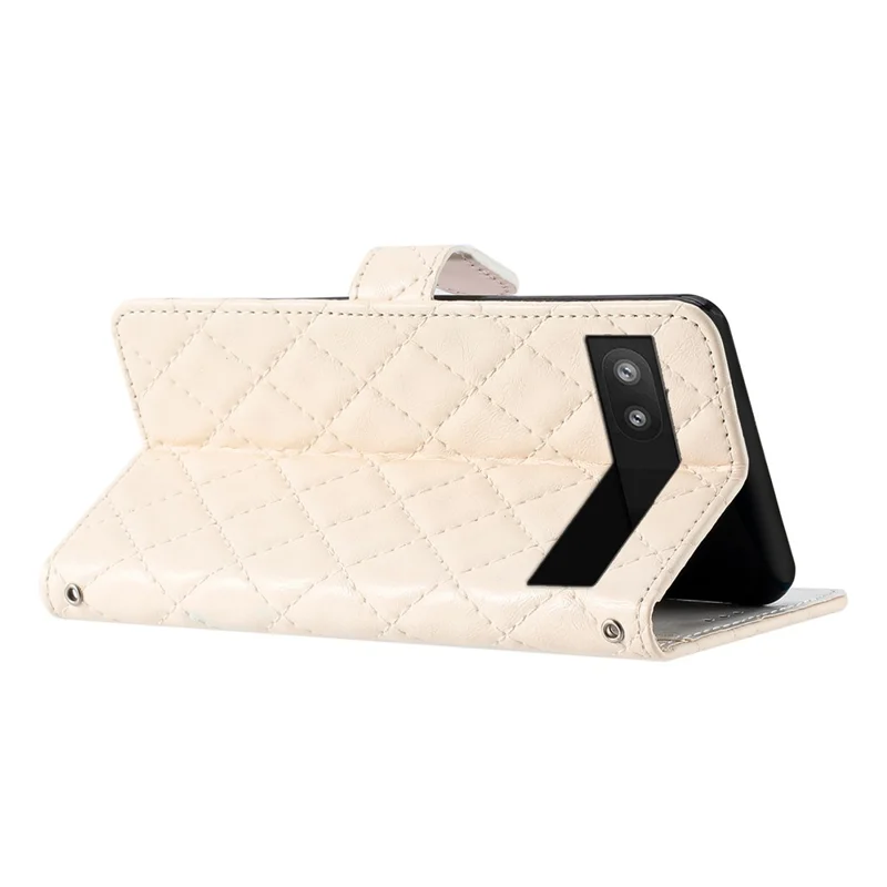 For Google Pixel 7a PU Leather Wallet Phone Case Stitching Line Rhombus Flip Stand Protective Cover - White