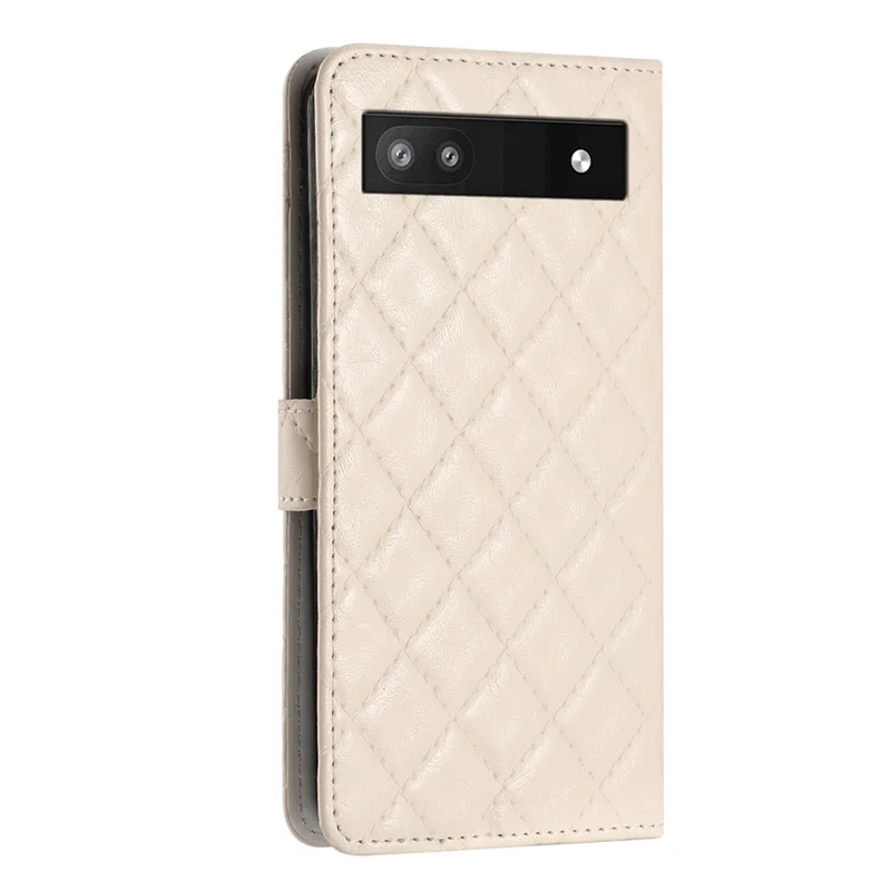 For Google Pixel 7a PU Leather Wallet Phone Case Stitching Line Rhombus Flip Stand Protective Cover - White