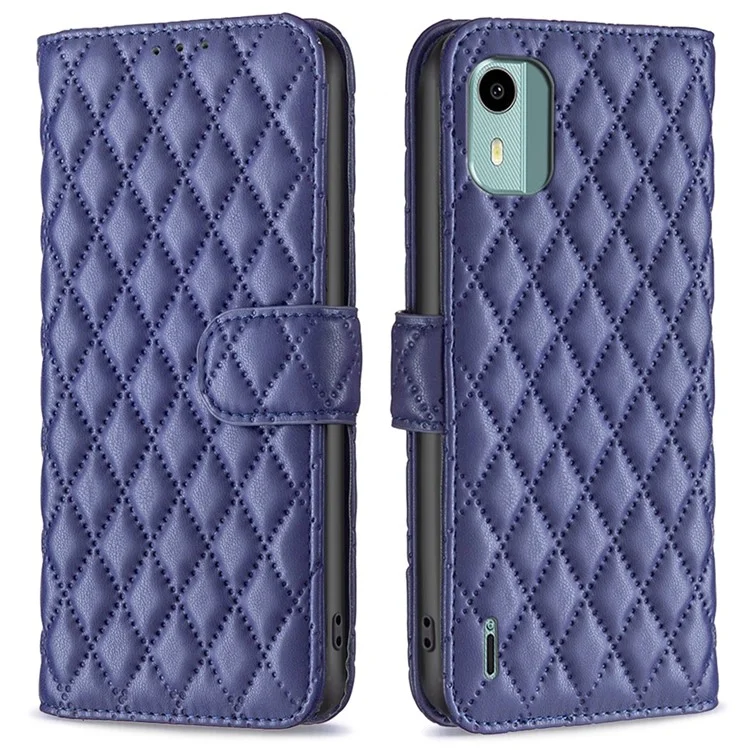 BINFEN COLOR BF Style-14 para Nokia C12 4G / C12 Pro / C12 Plus Funda de teléfono cartera de cuero PU con estampado anticaída y soporte - Azul