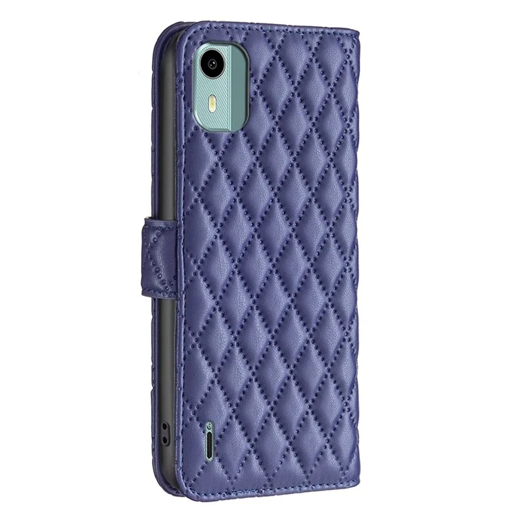 BINFEN COLOR BF Style-14 para Nokia C12 4G / C12 Pro / C12 Plus Funda de teléfono cartera de cuero PU con estampado anticaída y soporte - Azul