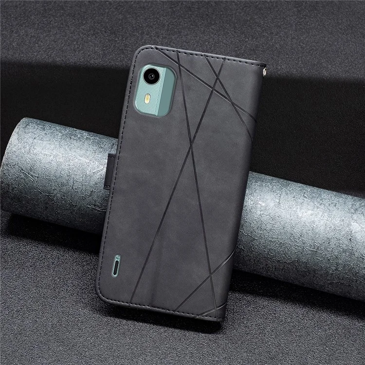 BINFEN COLOR BF05 Flip Case für Nokia C12 4G / C12 Pro / C12 Plus PU-Leder mit Prägung Brieftasche Handyhülle - Schwarz