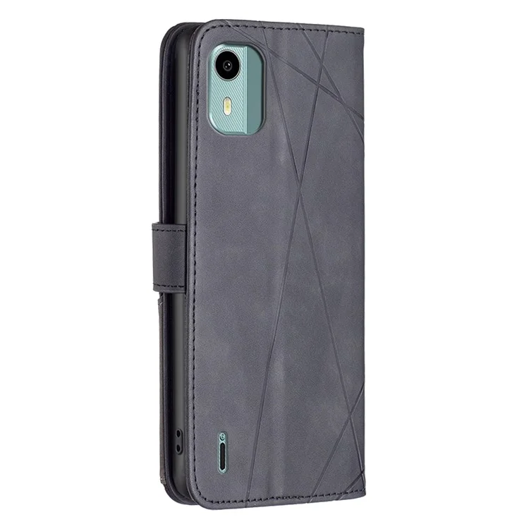 BINFEN COLOR BF05 Flip Case für Nokia C12 4G / C12 Pro / C12 Plus PU-Leder mit Prägung Brieftasche Handyhülle - Schwarz