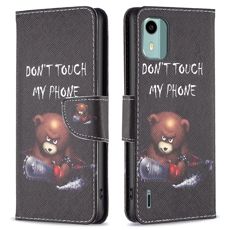 Pour Nokia C12 4G / C12 Pro / C12 Plus Flip Stand Phone Case PU Leather Pattern Printing Wallet Cover - Bear