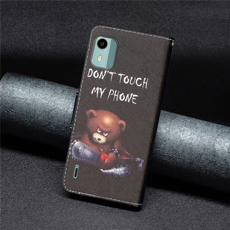 Pour Nokia C12 4G / C12 Pro / C12 Plus Flip Stand Phone Case PU Leather Pattern Printing Wallet Cover - Bear