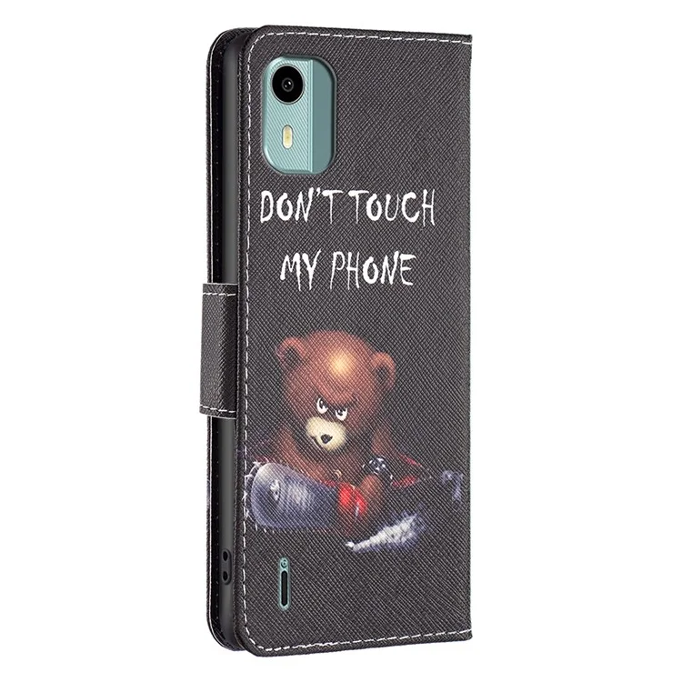 Pour Nokia C12 4G / C12 Pro / C12 Plus Flip Stand Phone Case PU Leather Pattern Printing Wallet Cover - Bear