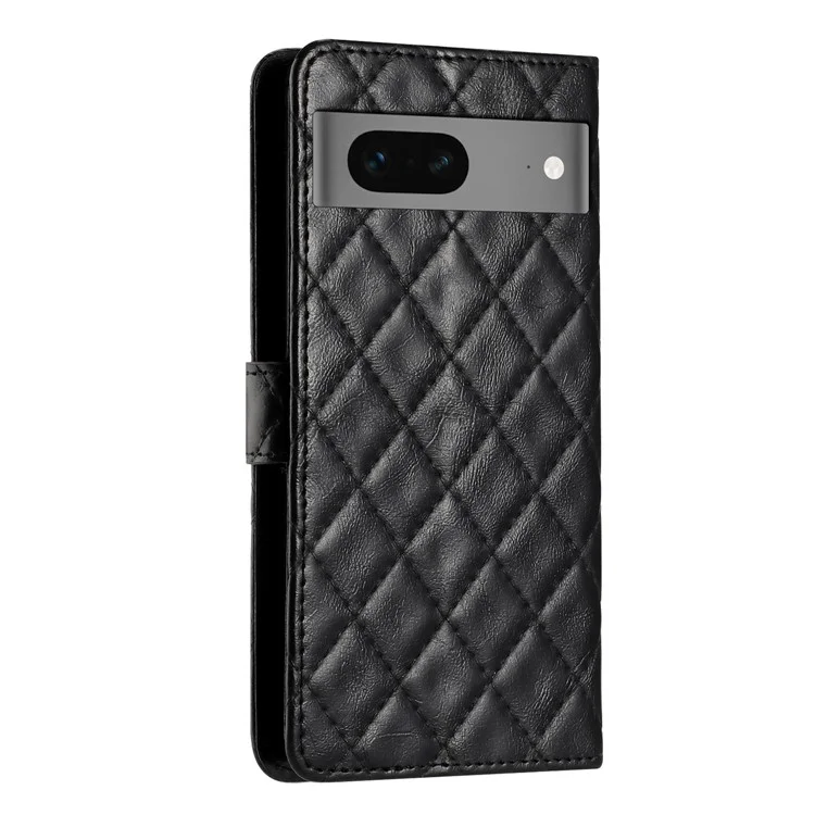 Per Google Pixel 8 Stitching Line Rhombus Leather Phone Case Cell Phone Wallet Stand Cover - Nero