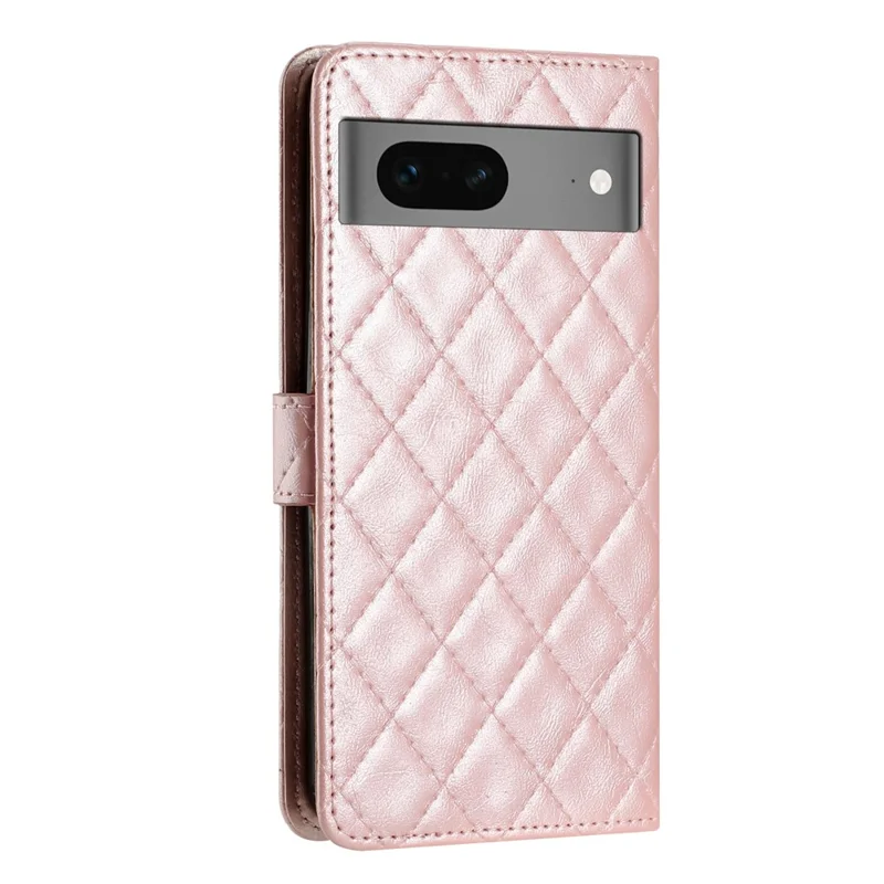 For Google Pixel 8 Stitching Line Rhombus Leather Phone Case Cell Phone Wallet Stand Cover - Rose Gold
