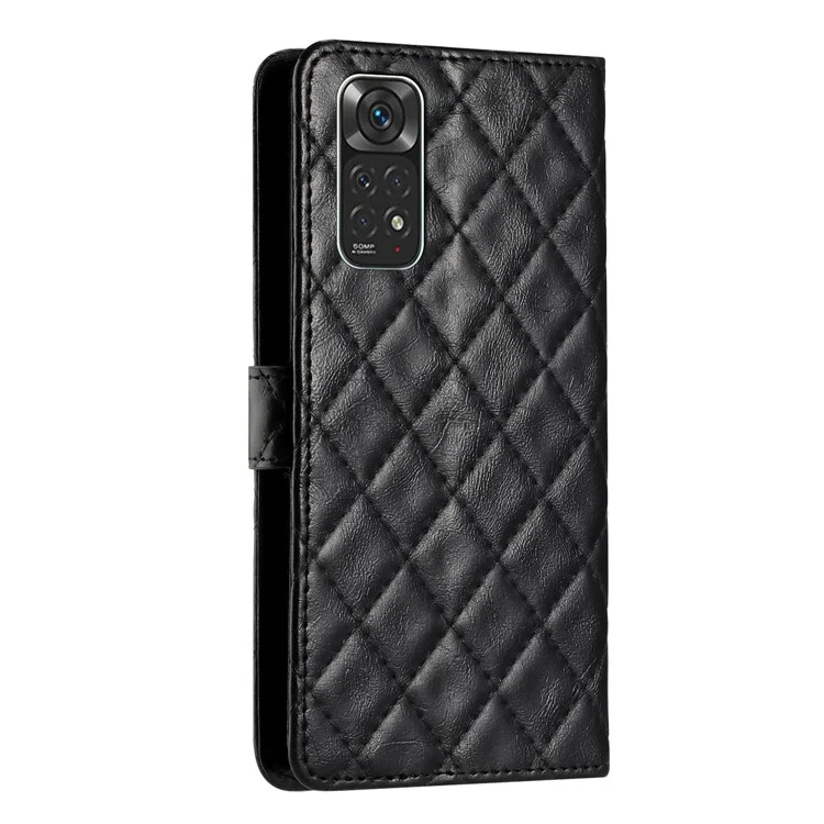 Для Xiaomi Redmi Note 11S 4G / Note 11 4G (Qualcomm) Кожаный чехол-бумажник с подставкой, строчка, ромбовидный узор - черный
