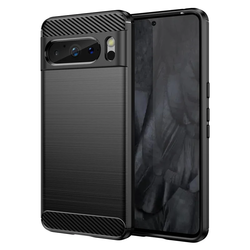 Phone TPU Case for Google Pixel 8 Pro , Carbon Fiber Texture Brushed Back Cover - Black