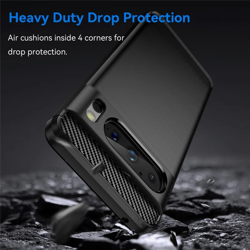 Phone TPU Case for Google Pixel 8 Pro , Carbon Fiber Texture Brushed Back Cover - Black
