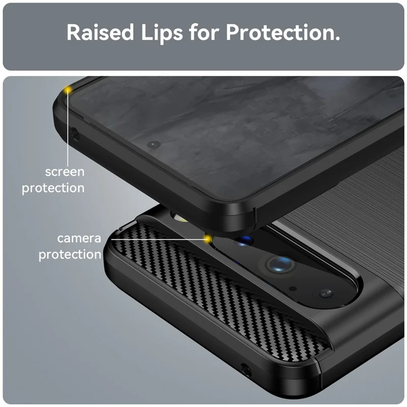 Phone TPU Case for Google Pixel 8 Pro , Carbon Fiber Texture Brushed Back Cover - Black