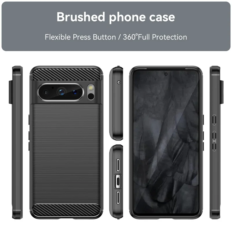 Phone TPU Case for Google Pixel 8 Pro , Carbon Fiber Texture Brushed Back Cover - Black