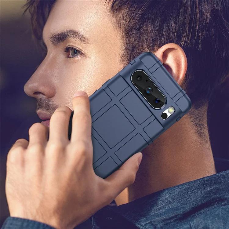 For Google Pixel 8 Pro Soft TPU Phone Case Square Grid Texture Phone Cover - Blue