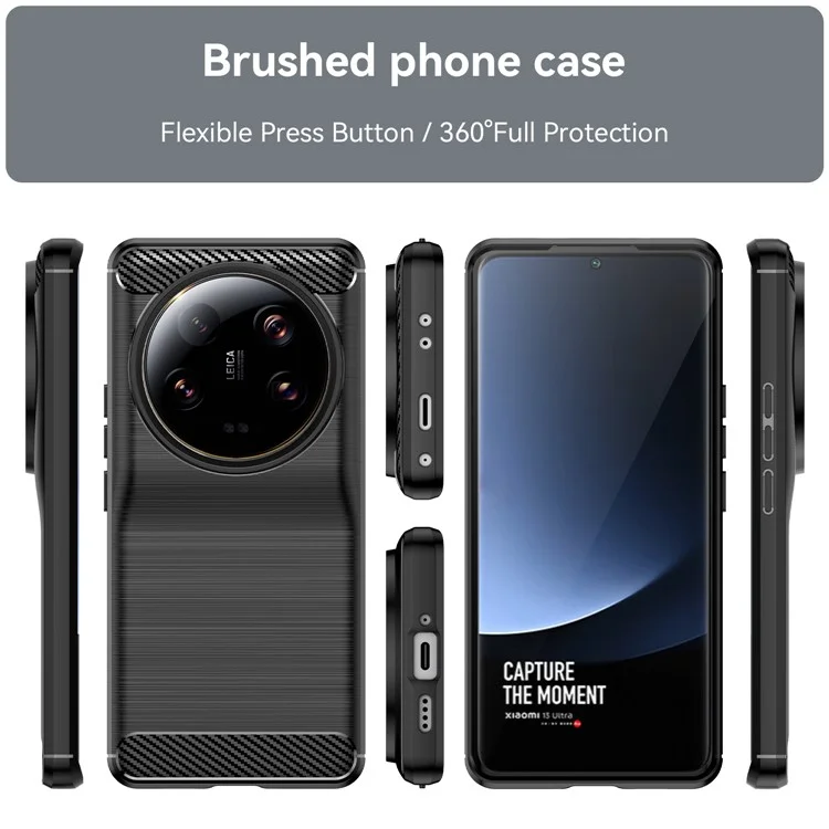 Kohlefaser-Textur TPU-Hülle für Xiaomi 13 Ultra, kratzfeste gebürstete Schutzabdeckung für Mobiltelefone - Schwarz