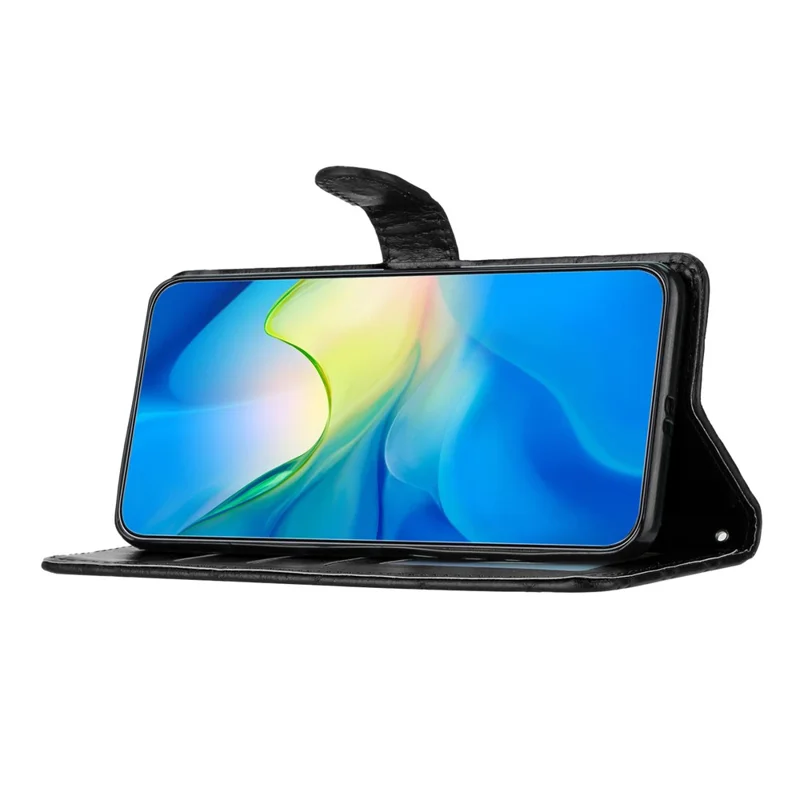 For Oppo Reno8 5G (Global Version) Phone Stand Case PU Leather Wallet Stitching Line Rhombus Cover - Black