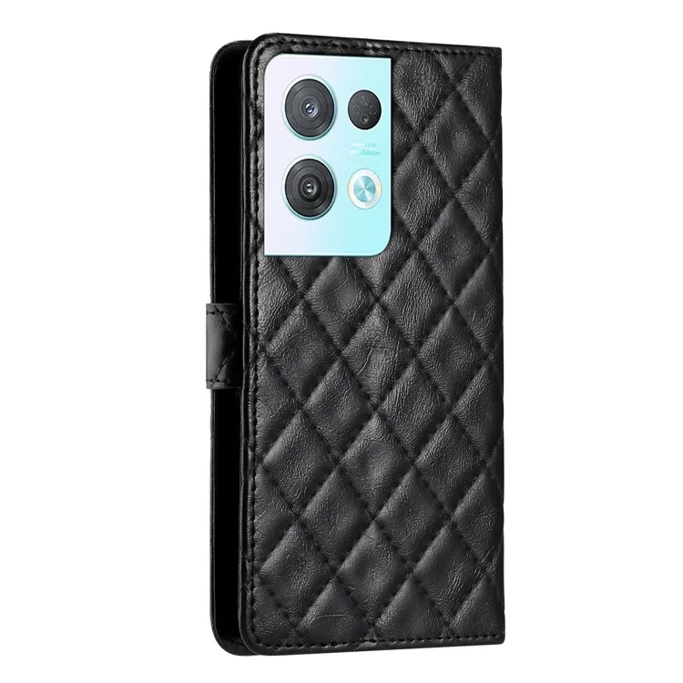 Für Oppo Reno8 Pro 5G (Global Version) PU-Leder-Brieftasche Hülle Ständer Nählinien Rhombus Handyhülle - Schwarz