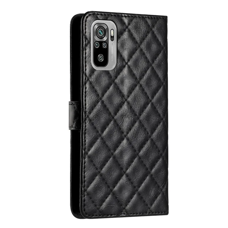 For Xiaomi Redmi Note 10 4G / Note 10S 4G Stand Wallet Phone Case Stitching Line Rhombus PU Leather Cover - Black
