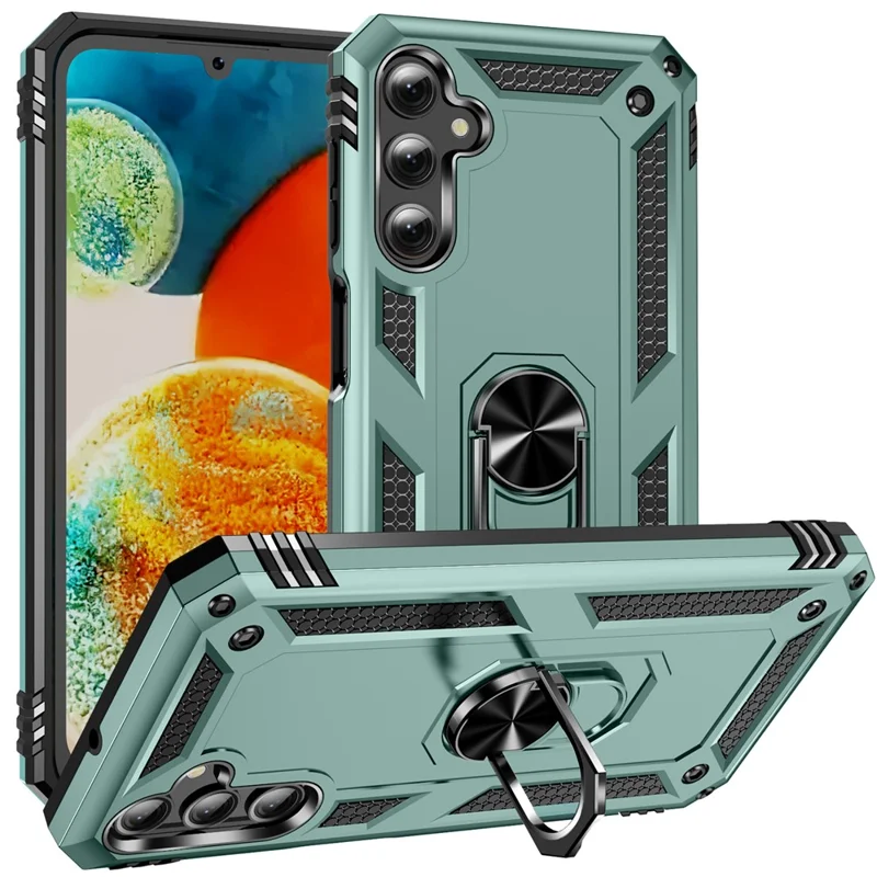 For Samsung Galaxy A24 4G (162.1 x 77.6 x 8.3mm) Kickstand Car Mount Phone Case PC + TPU Dual Layer Protective Cover - Blackish Green