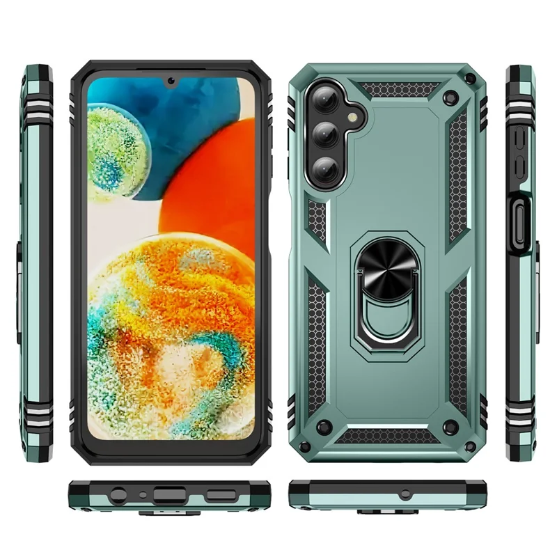 For Samsung Galaxy A24 4G (162.1 x 77.6 x 8.3mm) Kickstand Car Mount Phone Case PC + TPU Dual Layer Protective Cover - Blackish Green