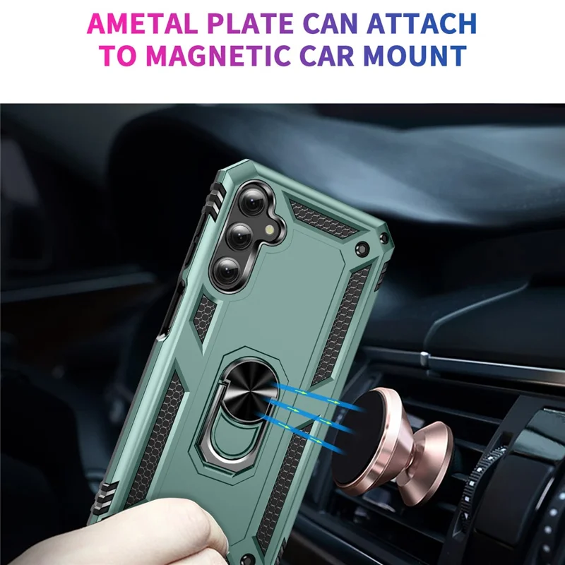 For Samsung Galaxy A24 4G (162.1 x 77.6 x 8.3mm) Kickstand Car Mount Phone Case PC + TPU Dual Layer Protective Cover - Blackish Green