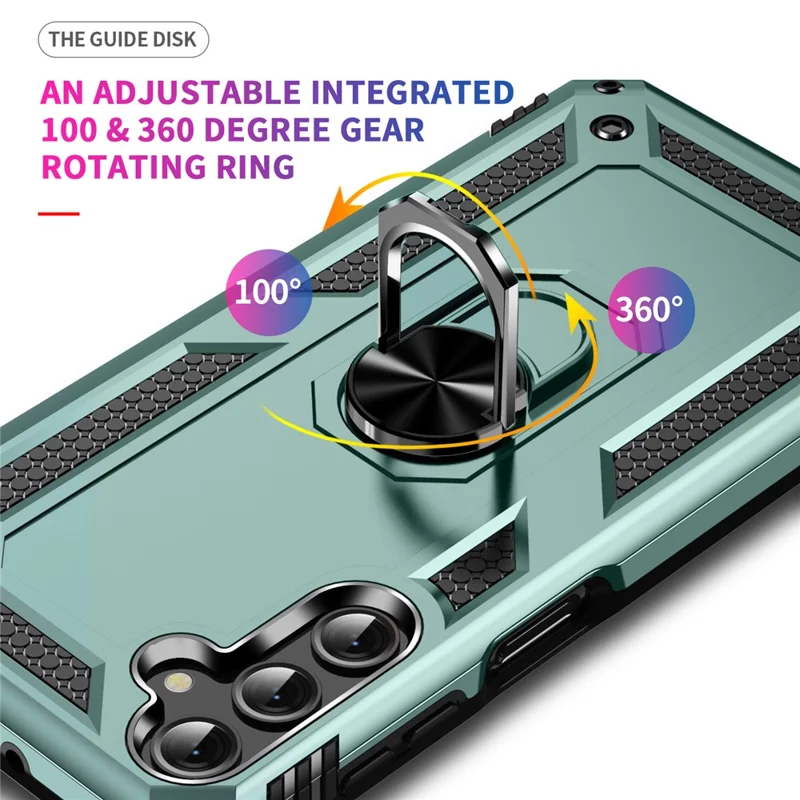 For Samsung Galaxy A24 4G (162.1 x 77.6 x 8.3mm) Kickstand Car Mount Phone Case PC + TPU Dual Layer Protective Cover - Blackish Green