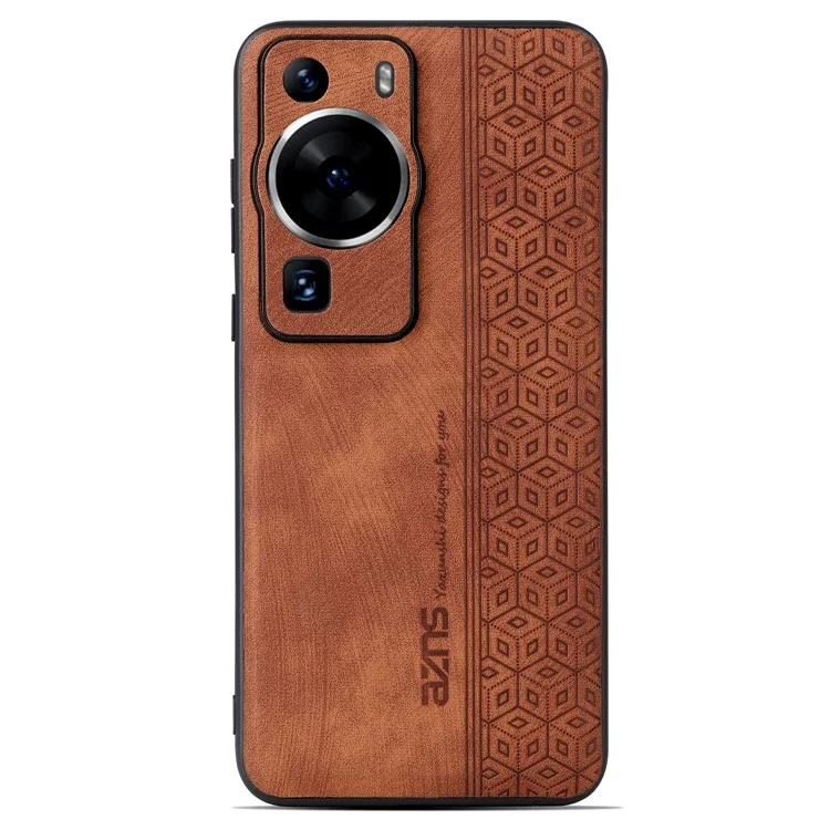 AZNS Carcasa Posterior para Huawei P60 / P60 Pro Revestida de Cuero PU con Textura Impresa Cubierta de TPU - Marrón