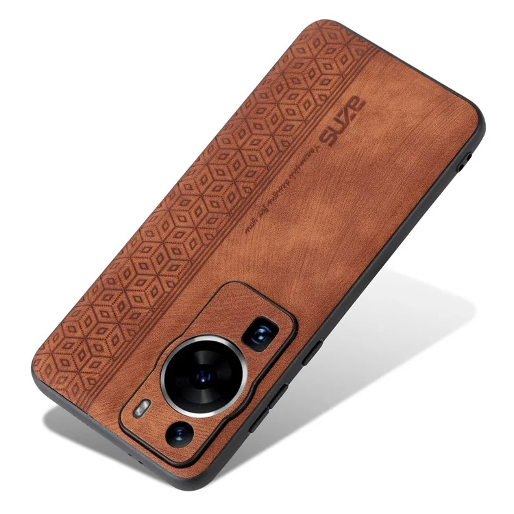 AZNS Carcasa Posterior para Huawei P60 / P60 Pro Revestida de Cuero PU con Textura Impresa Cubierta de TPU - Marrón