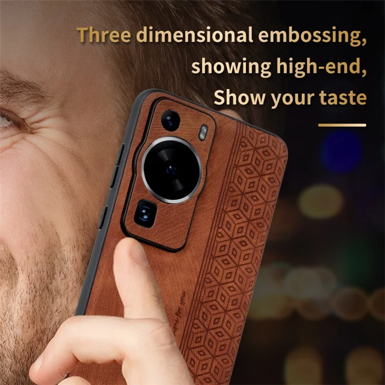 AZNS Carcasa Posterior para Huawei P60 / P60 Pro Revestida de Cuero PU con Textura Impresa Cubierta de TPU - Marrón