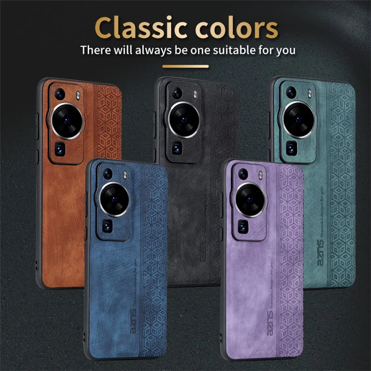 AZNS Carcasa Posterior para Huawei P60 / P60 Pro Revestida de Cuero PU con Textura Impresa Cubierta de TPU - Marrón