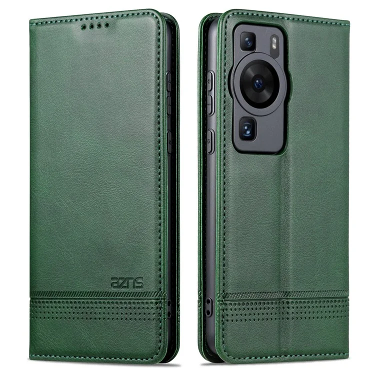 Azns Для Huawei P60 / P60 Pro PU Кожаный Телефон Case Case Swellet Сстав - Зеленый