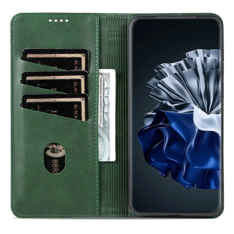 Azns Для Huawei P60 / P60 Pro PU Кожаный Телефон Case Case Swellet Сстав - Зеленый