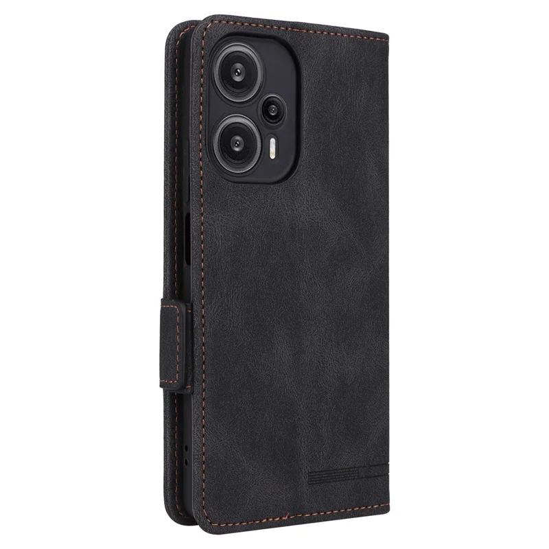 غطاء جلد PU مقاوم للصدمات مع حامل ومحفظة بديكور معدني لهاتف Xiaomi Redmi Note 12 Turbo / Poco F5 5G - أسود