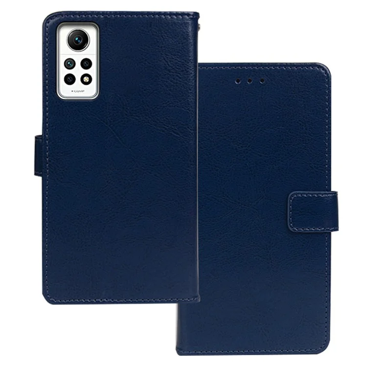 IDEWEI Para Xiaomi Redmi Note 12 Pro 4G / Note 11 Pro 4G (Mediatek) / 5G (Qualcomm) Capa de Telefone de Couro PU com Textura de Cavalo Louco Wallet Cover - Azul