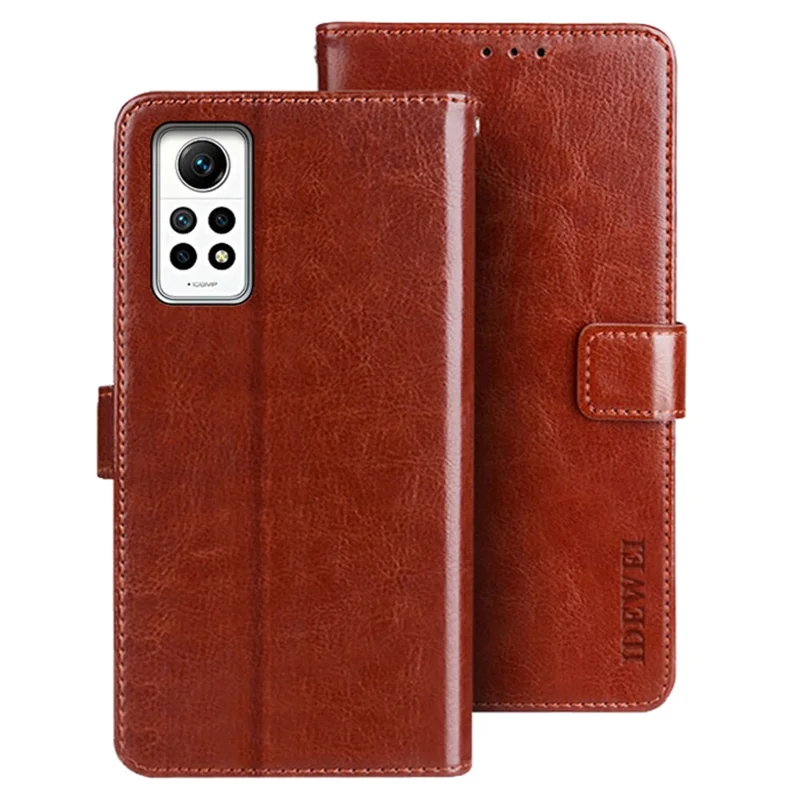 IDEWEI para Xiaomi Redmi Note 12 Pro 4G / Note 11 Pro 5G (Qualcomm) / 11 Pro 4G (MediaTek) Case de Couro com Suporte de Carteira para Celular - Marrom