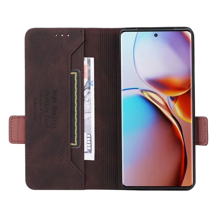 Para Motorola Moto X40 5G / Edge 40 Pro 5G Funda de cartera de cuero PU Decoración de hardware Soporte de teléfono Cubierta - Café