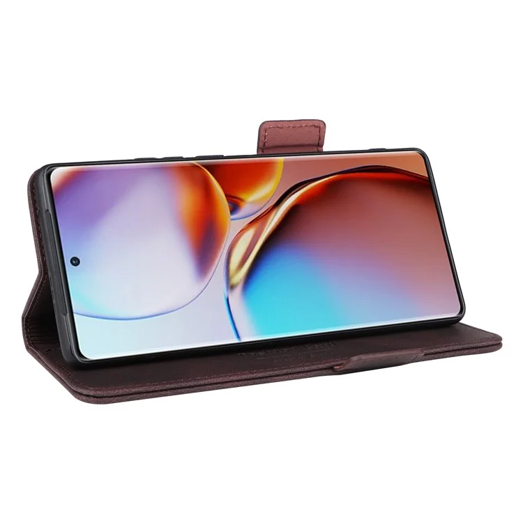 Para Motorola Moto X40 5G / Edge 40 Pro 5G Funda de cartera de cuero PU Decoración de hardware Soporte de teléfono Cubierta - Café