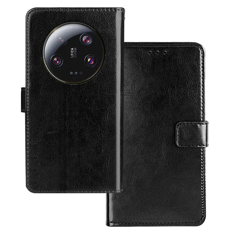 IDEWEI Para Xiaomi 13 Ultra Funda de teléfono de piel de caballo loca con soporte y cartera - Negro