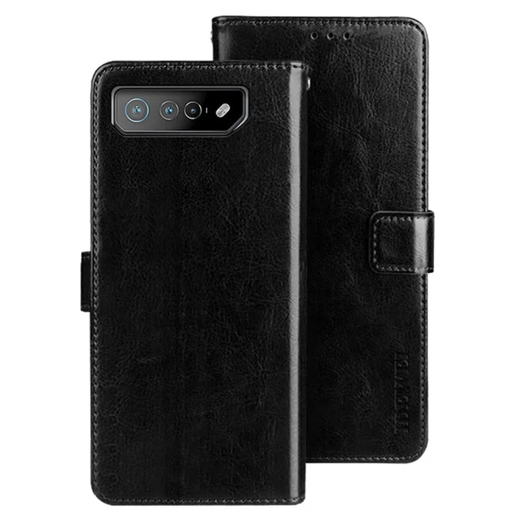 IDEWEI para Asus ROG Phone 7 5G Funda de teléfono con soporte Textura de piel de caballo loca Cubierta de billetera de piel sintética + TPU - Negro