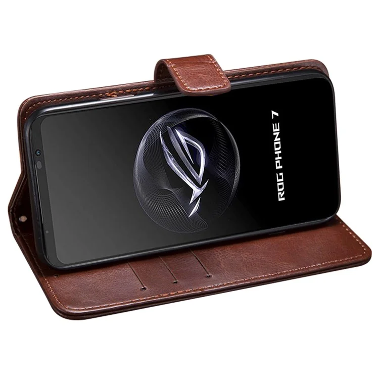 IDEWEI para Asus ROG Phone 7 5G Funda de teléfono con soporte Textura de piel de caballo loca Cubierta de billetera de piel sintética + TPU - Negro