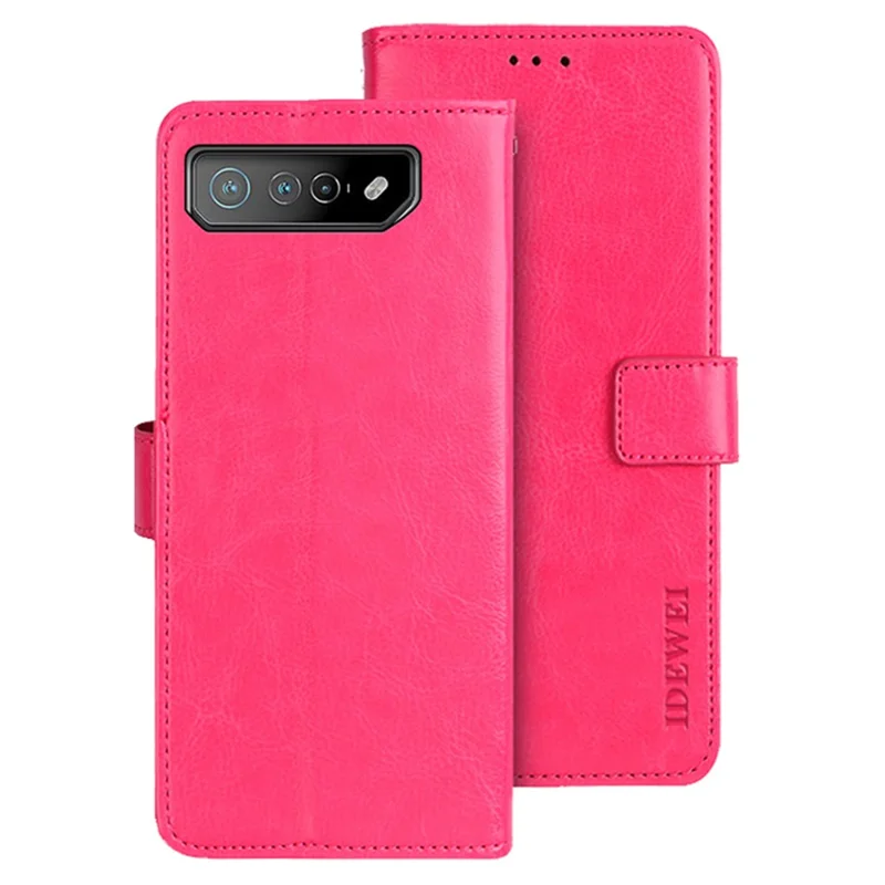 IDEWEI Für Asus ROG Phone 7 5G Ständer Handyhülle Crazy Horse Textur PU-Leder+TPU Geldbörse Hülle - Rose