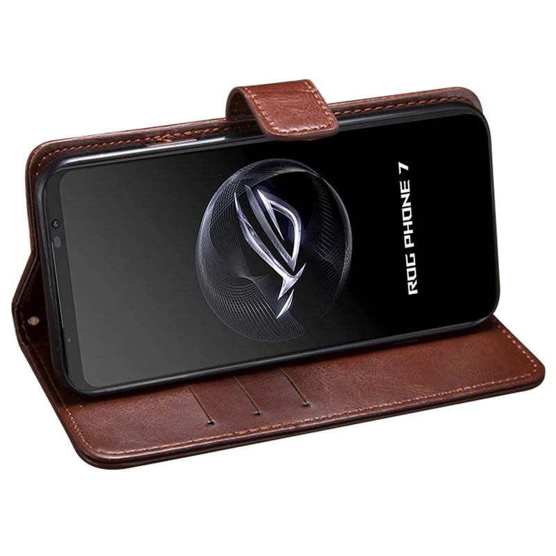 IDEWEI Para Asus ROG Phone 7 5G Funda de teléfono con soporte, textura de piel de caballo loca, PU + TPU, funda de cartera - Rojo