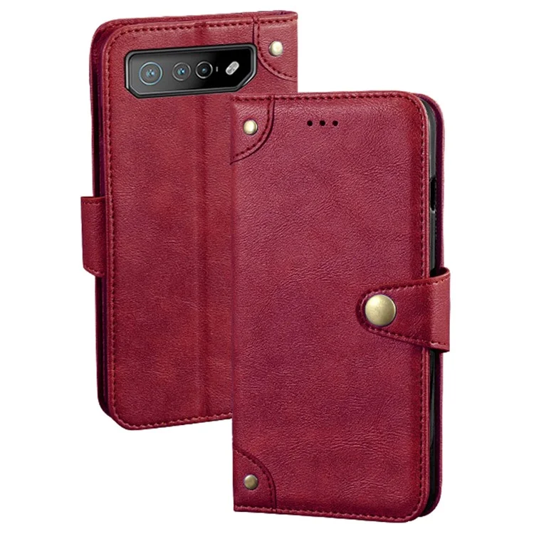 IDEWEI Para Asus ROG Phone 7 5G Teléfono Funda Cartera de Piel PU Anti-arañazos Cubierta de Soporte - Rojo