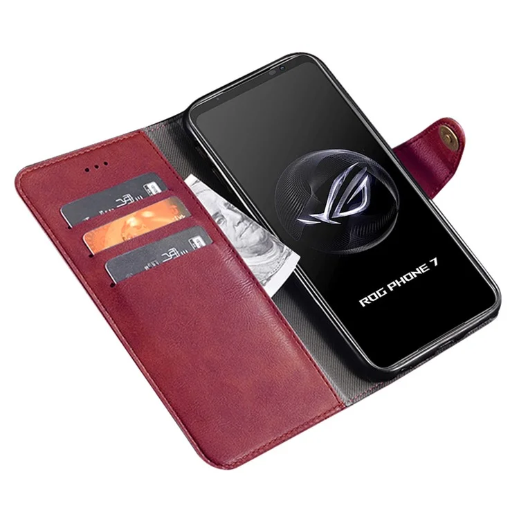 IDEWEI Para Asus ROG Phone 7 5G Teléfono Funda Cartera de Piel PU Anti-arañazos Cubierta de Soporte - Rojo