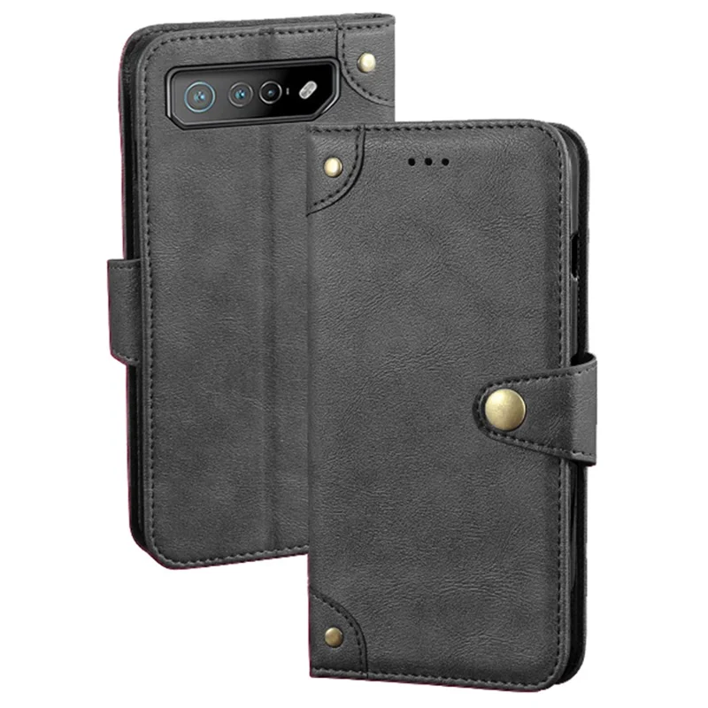 IDEWEI For Asus ROG Phone 7 5G Phone  Wallet Case PU Leather Anti-scratch Stand Cover - Black