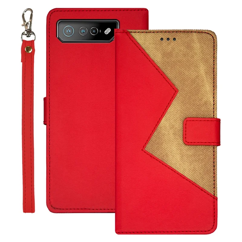 IDEWEI For Asus ROG Phone 7 5G Card Holder Phone Case PU Leather Stand Color Splicing Cover - Red