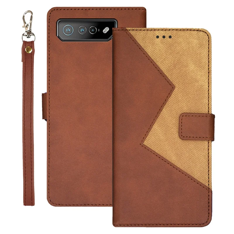 IDEWEI For Asus ROG Phone 7 5G Card Holder Phone Case PU Leather Stand Color Splicing Cover - Brown