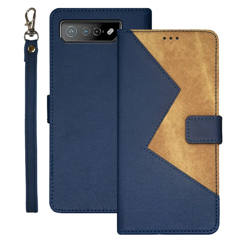 IDEWEI For Asus ROG Phone 7 5G Card Holder Phone Case PU Leather Stand Color Splicing Cover - Blue