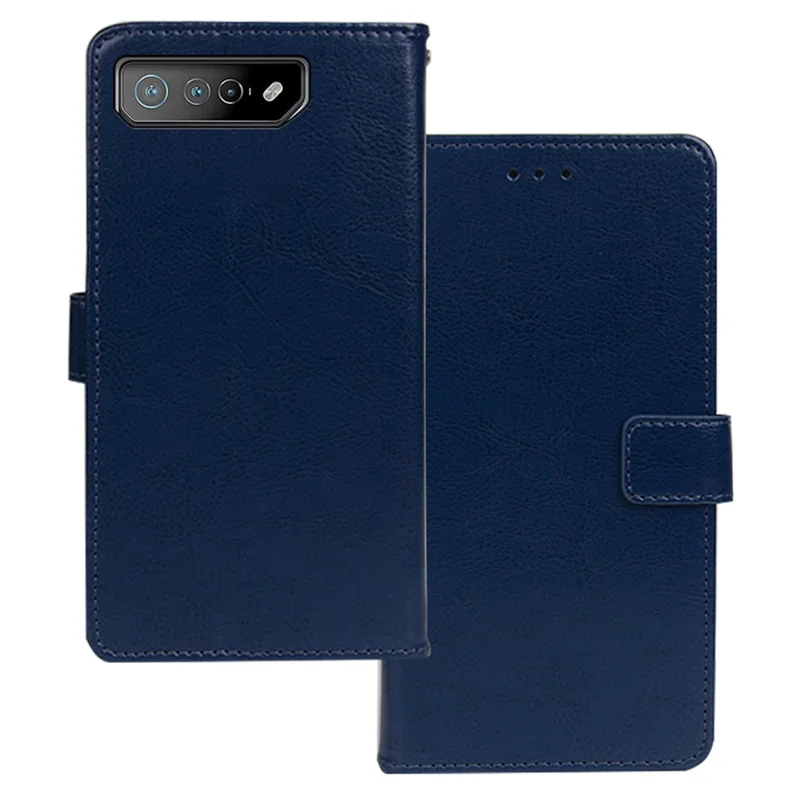 IDEWEI Para Asus ROG Phone 7 5G Funda de Teléfono Cartera Textura de Caballo Loco Piel de PU Funda de Teléfono con Soporte - Azul
